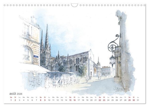 Produktbild: BORDEAUX, promenade dessin&eacute;e (Calendrier mural 2026 DIN A3 vertical), CALVENDO calendrier mensuel
