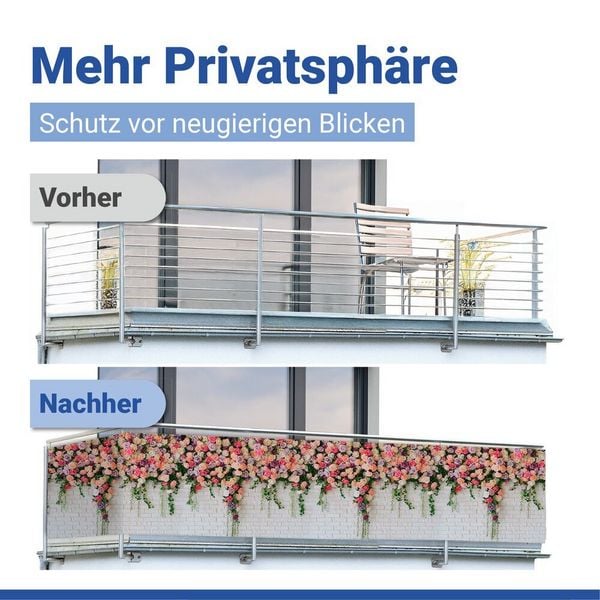 Produktbild: Balkon-Sichtschutz Mod. Rosen, 5 m, UV- und witterungsbest&auml;ndig