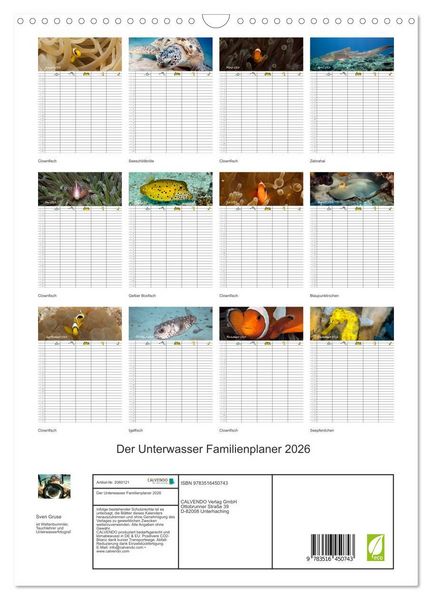 Produktbild: Der Unterwasser Familienplaner 2026 (Wandkalender 2026 DIN A3 hoch), CALVENDO Monatskalender