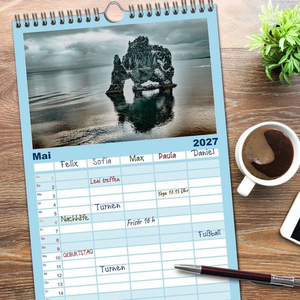 Produktbild: Familienplaner 2027 - Island - Rundreise im Oktober mit 5 Spalten (Wandkalender, 21 x 45 cm) CALVENDO