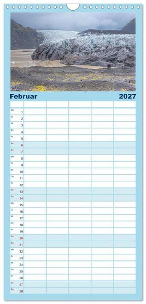 Produktbild: Familienplaner 2027 - Island - Gletscher, Wasserf&auml;lle, Hei&szlig;e Quellen mit 5 Spalten (Wandkalender, 21 x 45 cm) CALVENDO