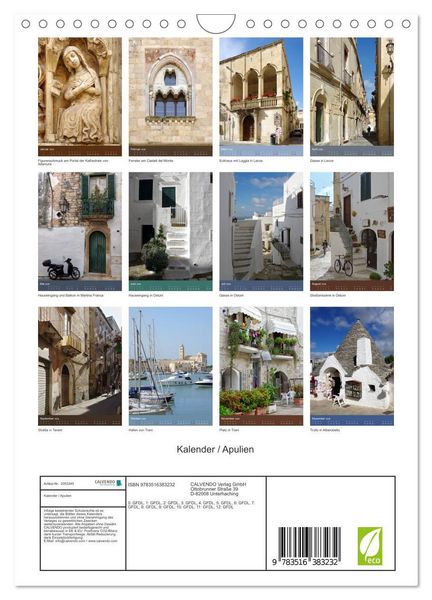 Produktbild: Kalender / Apulien (Wandkalender 2026 DIN A4 hoch), CALVENDO Monatskalender