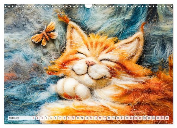 Produktbild: Filzige Katzenfreunde - Ein Jahr voller niedlicher KI-Filzkunst (Wandkalender 2026 DIN A3 quer), CALVENDO Monatskalender