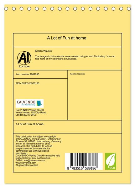 Produktbild: A Lot of Fun at home (Desk Calendar 2026 DIN A5 portrait), CALVENDO 12 Month DeskCalendar
