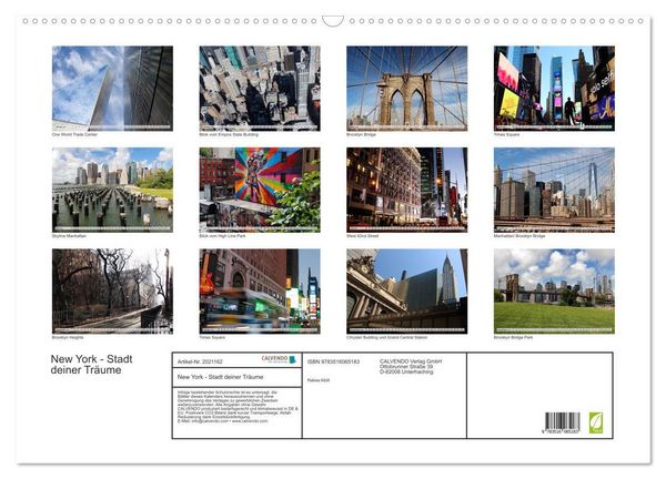 Produktbild: New York - Stadt deiner Tr&auml;ume (Wandkalender 2026 DIN A2 quer), CALVENDO Monatskalender