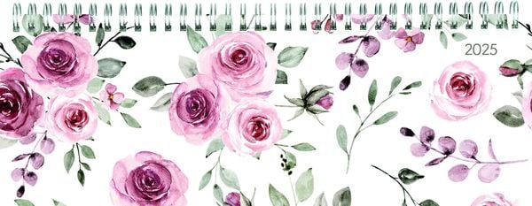 Tisch-Querkalender Style Rosen 2025 - Büro-Planer 29,7x10,5 cm - Tisch-Kalender - 1 Woche 2 Seiten - Ringbindung - Zettl