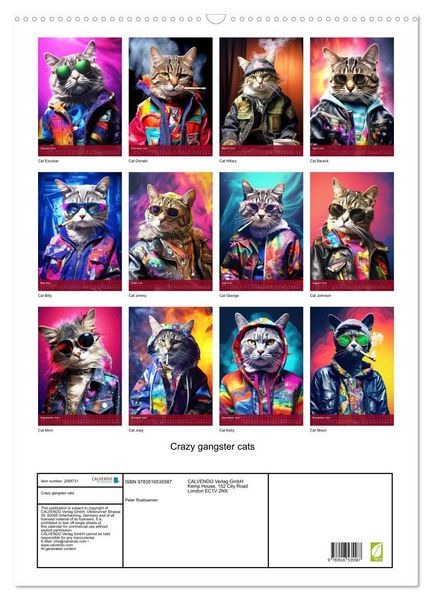Produktbild: Crazy gangster cats (Wall Calendar 2026 DIN A2 portrait), CALVENDO 12 Month Wall Calendar