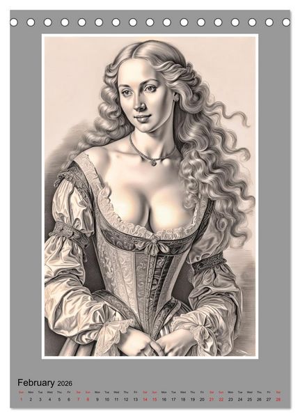 Produktbild: Baroque Beauties, Pencil Art with Artificial Intelligence (Desk Calendar 2026 DIN A5 portrait), CALVENDO 12 Month DeskCalendar