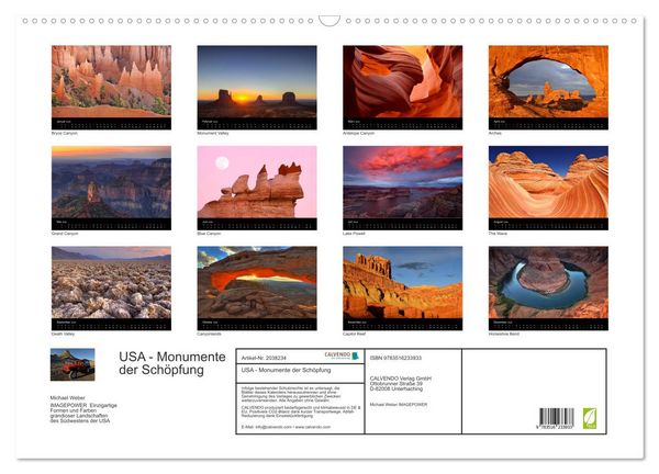 Produktbild: USA - Monumente der Sch&ouml;pfung (Wandkalender 2026 DIN A2 quer), CALVENDO Monatskalender