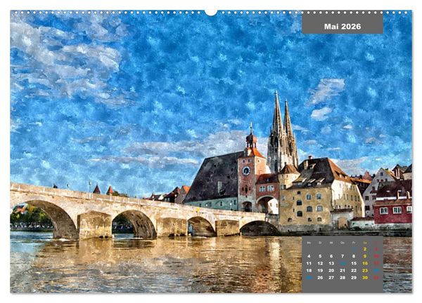 Produktbild: Heimatliches Bayern in Aquarell (hochwertiger Premium Wandkalender 2026 DIN A2 quer), Kunstdruck in Hochglanz