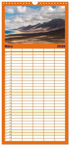 Produktbild: Familienplaner 2026 - Fuerteventura - Reise &uuml;ber die Vulkaninsel mit 5 Spalten (Wandkalender, 21 x 45 cm) CALVENDO