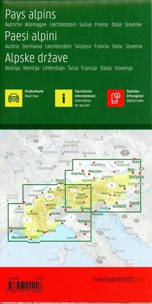Produktbild: Freytag & berndt Stra&szlig;enkarte Alpenl&auml;nder, &Ouml;sterreich - Deutschland - Schweiz - Frankreich - Italien - Slowenien 1:500.000