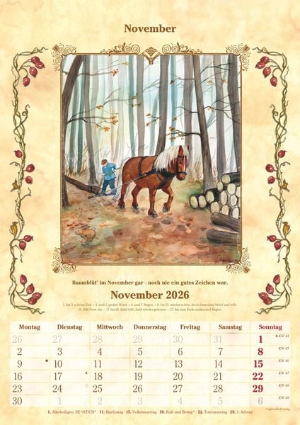 Produktbild: Bauernkalender 2025 - Bildkalender A3 (29,7x42 cm) - mit Feiertagen (DE/AT/CH) und Platz für Notizen - inkl. Bauernregeln - Wandkalender