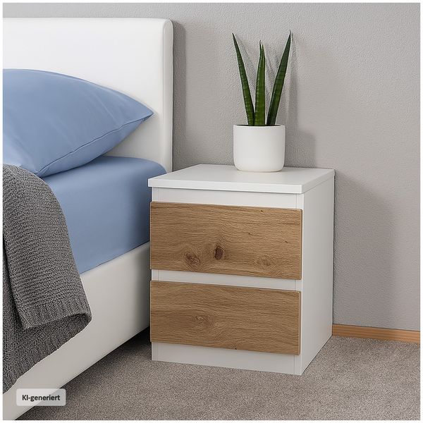 Produktbild: HTI-Living HTI-Living Nachtkommode 2er Set Wei&szlig;-Artisaneiche mit 2 grifflosen Schubladen
