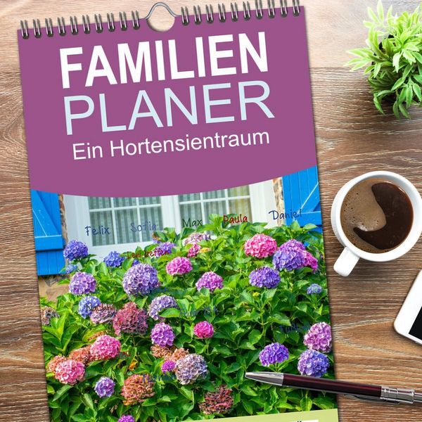 Produktbild: Familienplaner 2026 - Ein Hortensientraum mit 5 Spalten (Wandkalender, 21 x 45 cm) CALVENDO