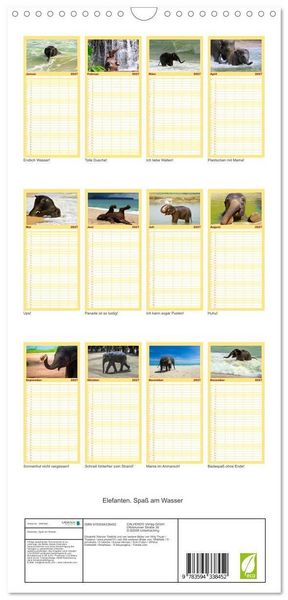 Produktbild: Familienplaner 2027 - Elefanten. Spa&szlig; am Wasser mit 5 Spalten (Wandkalender, 21 x 45 cm) CALVENDO