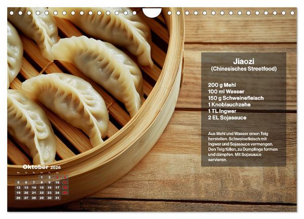 Produktbild: Streetfood Kalender - Einfache Rezepte aus den Stra&szlig;enk&uuml;chen der Welt (Wandkalender 2026 DIN A4 quer), CALVENDO Monatskalender