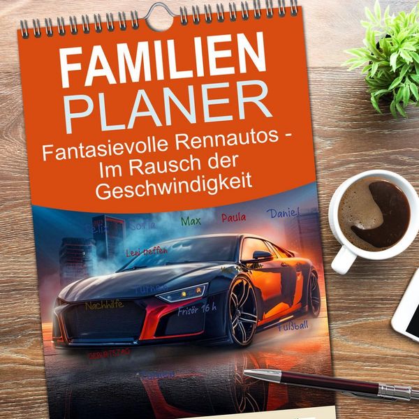 Produktbild: Familienplaner 2026 - Fantasievolle Rennautos - Im Rausch der Geschwindigkeit mit 5 Spalten (Wandkalender, 21 x 45 cm) CALVENDO