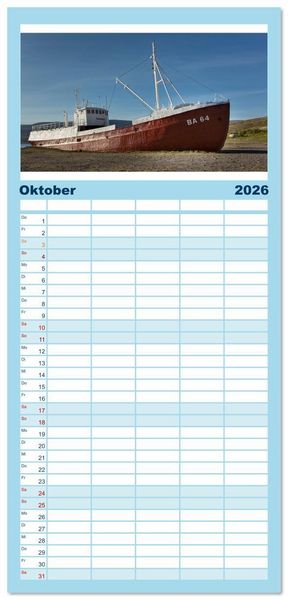 Produktbild: Familienplaner 2026 - Wracks der Vergangenheit &ndash; Gestrandete Zeugen der Zeit mit 5 Spalten (Wandkalender, 21 x 45 cm) CALVENDO