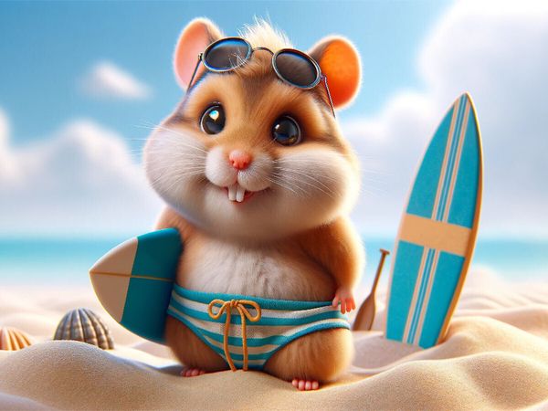 Produktbild: CALVENDO Puzzle Sonnige Strandtage: Der Surf-Hamster und sein Sandabenteuer | 1000 Teile Lege-Gr&ouml;&szlig;e 64x48cm Foto-Puzzle f&uuml;r gl&uuml;ckliche Stunden
