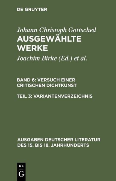 Produktbild: Versuch einer Critischen Dichtkunst. Variantenverzeichnis