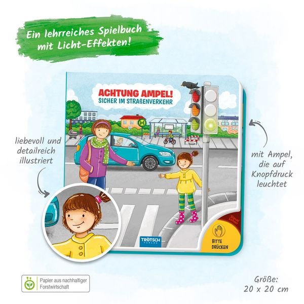 Produktbild: Tr&ouml;tsch Pappenbuch mit Licht Achtung Ampel Sicher im Stra&szlig;enverkehr