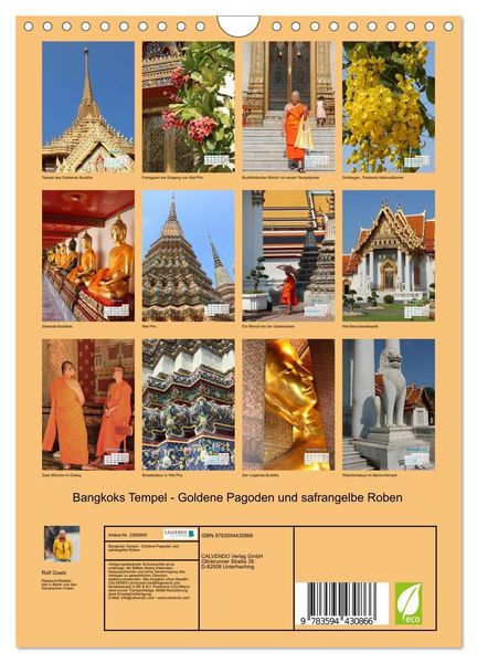 Produktbild: Bangkoks Tempel - Goldene Pagoden und safrangelbe Roben (Wandkalender 2027 DIN A4 hoch), CALVENDO Monatskalender