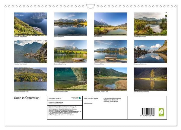 Produktbild: Seen in &Ouml;sterreich (Wandkalender 2026 DIN A3 quer), CALVENDO Monatskalender