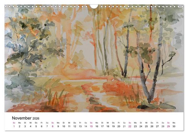 Produktbild: Mit Aquarellen durch das Jahr (Wandkalender 2026 DIN A3 quer), CALVENDO Monatskalender