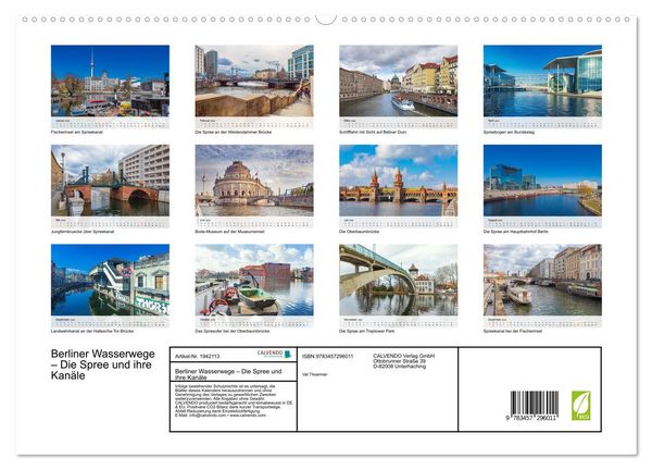 Produktbild: Berliner Wasserwege &ndash; Die Spree und ihre Kan&auml;le (hochwertiger Premium Wandkalender 2026 DIN A2 quer), Kunstdruck in Hochglanz