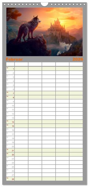 Produktbild: Familienplaner 2026 - Drachent&auml;nzer - Bildgeschichten aus dem Mittelalter mit 5 Spalten (Wandkalender, 21 x 45 cm) CALVENDO