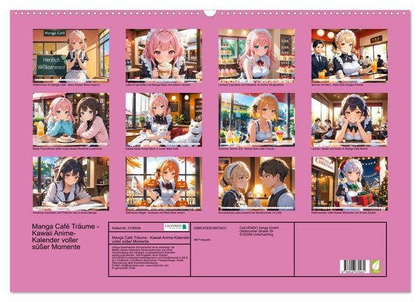 Produktbild: Manga Caf&eacute; Tr&auml;ume - Kawaii Anime-Kalender voller s&uuml;&szlig;er Momente (Wandkalender 2026 DIN A2 quer), CALVENDO Monatskalender