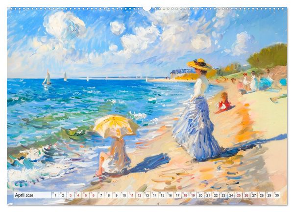Produktbild: Ein Tag am Meer - Durch die Augen der Impressionisten (hochwertiger Premium Wandkalender 2026 DIN A2 quer), Kunstdruck in Hochglanz