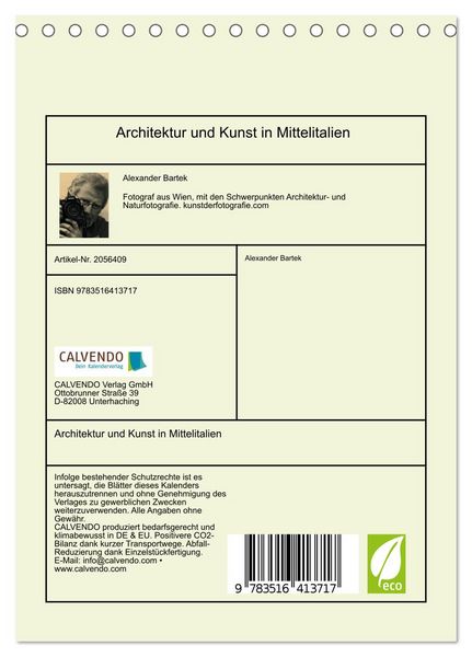 Produktbild: Architektur und Kunst in Mittelitalien (Tischkalender 2026 DIN A5 hoch), CALVENDO Monatskalender