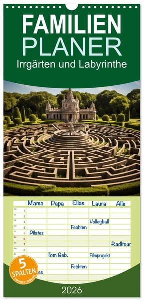 Produktbild: Familienplaner 2026 - Irrg&auml;rten und Labyrinthe mit 5 Spalten (Wandkalender, 21 x 45 cm) CALVENDO