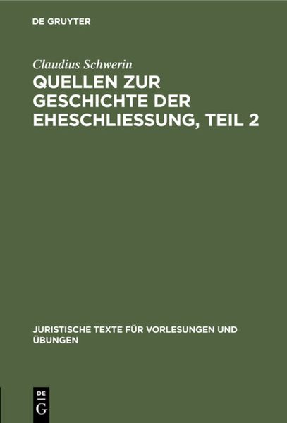 Produktbild: Quellen zur Geschichte der Eheschliessung. Teil 2