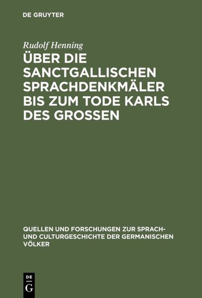 Produktbild: &Uuml;ber die Sanctgallischen Sprachdenkm&auml;ler bis zum Tode Karls des Grossen