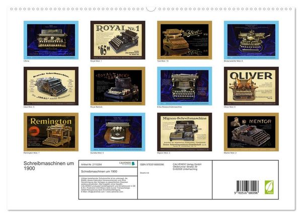 Produktbild: Schreibmaschinen um 1900 (hochwertiger Premium Wandkalender 2026 DIN A2 quer), Kunstdruck in Hochglanz