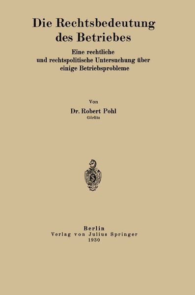 Produktbild: Die Rechtsbedeutung des Betriebes