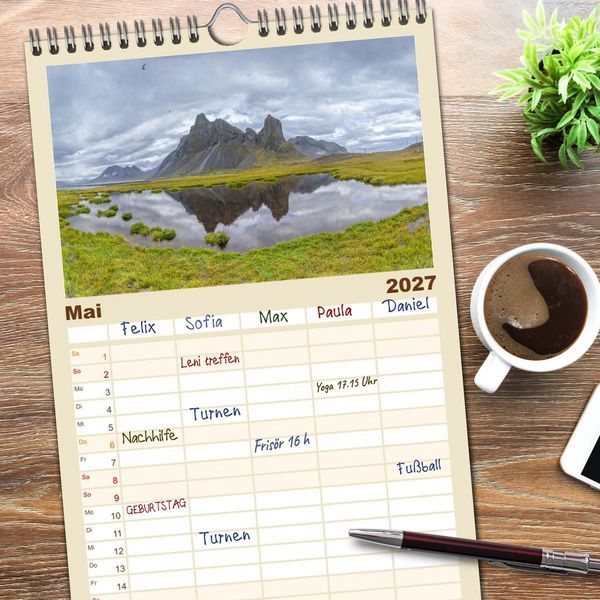 Produktbild: Familienplaner 2027 - Naturwunder in Island mit 5 Spalten (Wandkalender, 21 x 45 cm) CALVENDO