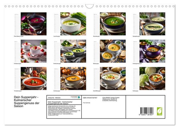 Produktbild: Dein Suppenjahr - Kulinarischer Suppengenuss der Saison (Wandkalender 2026 DIN A3 quer), CALVENDO Monatskalender
