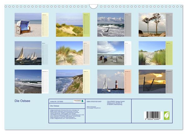 Produktbild: Die Ostsee (Wandkalender 2026 DIN A3 quer), CALVENDO Monatskalender