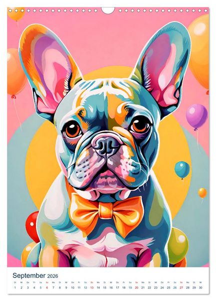 Produktbild: Franz&ouml;sische Bulldoggen. Kunstvoll gestaltete Portraits (Wandkalender 2026 DIN A3 hoch), CALVENDO Monatskalender