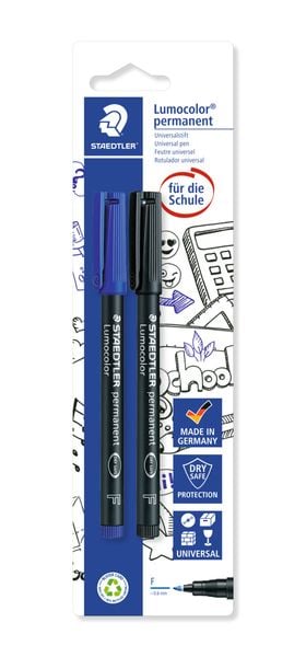 STAEDTLER Universalstift Lumocolor® permanent F, 2er Set blau/schwarz