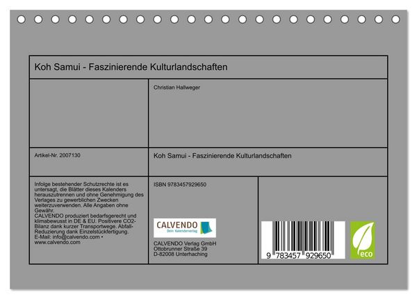 Produktbild: Koh Samui - Faszinierende Kulturlandschaften (Tischkalender 2026 DIN A5 quer), CALVENDO Monatskalender