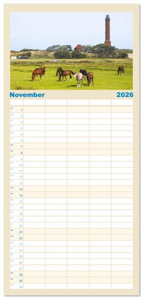 Produktbild: Familienplaner 2026 - Norderney Sehnsuchtskalender mit 5 Spalten (Wandkalender, 21 x 45 cm) CALVENDO