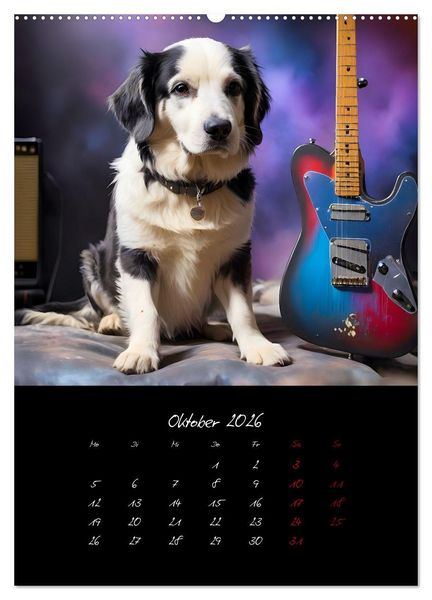 Produktbild: Gitarren und Hunde mit Herz (hochwertiger Premium Wandkalender 2026 DIN A2 hoch), Kunstdruck in Hochglanz