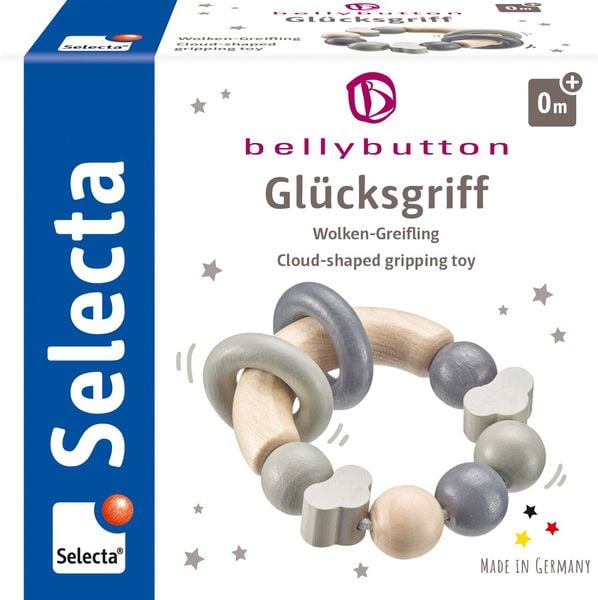 Selecta 64002 - bellybutton, Glücksgriff, Wolken-Greifling, Holz, grau, 7,5 cm