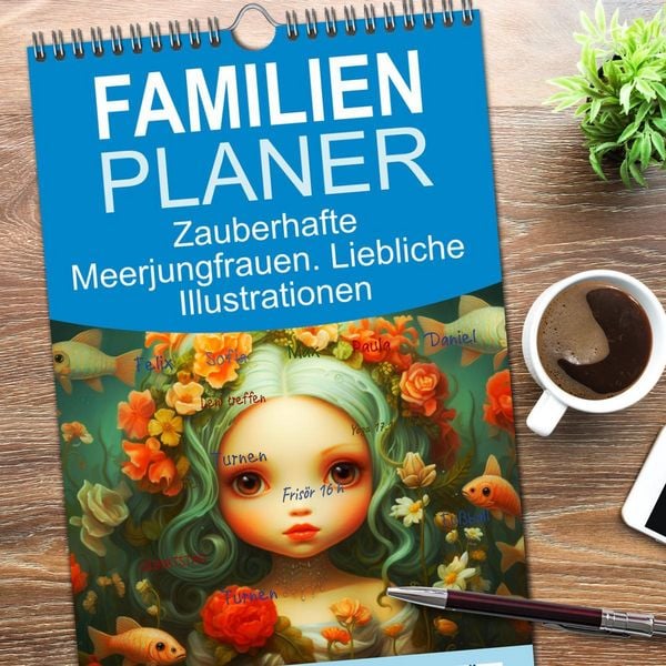 Produktbild: Familienplaner 2026 - Zauberhafte Meerjungfrauen. Liebliche Illustrationen mit 5 Spalten (Wandkalender, 21 x 45 cm) CALVENDO