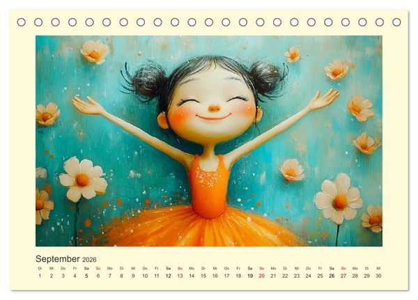 Produktbild: Fr&ouml;hliche Kinder. Bezaubernde Schulm&auml;dchen im &Ouml;lbilder-Stil (Tischkalender 2026 DIN A5 quer), CALVENDO Monatskalender